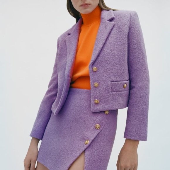 Zara Limited Edition Purple Wool Blend Cropped Blazer - Picture 2 of 8